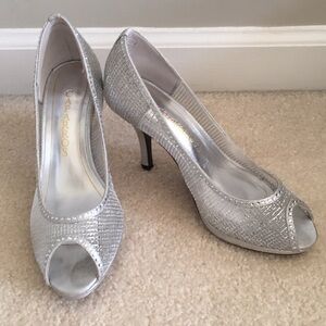 Silver glitter bridal heels